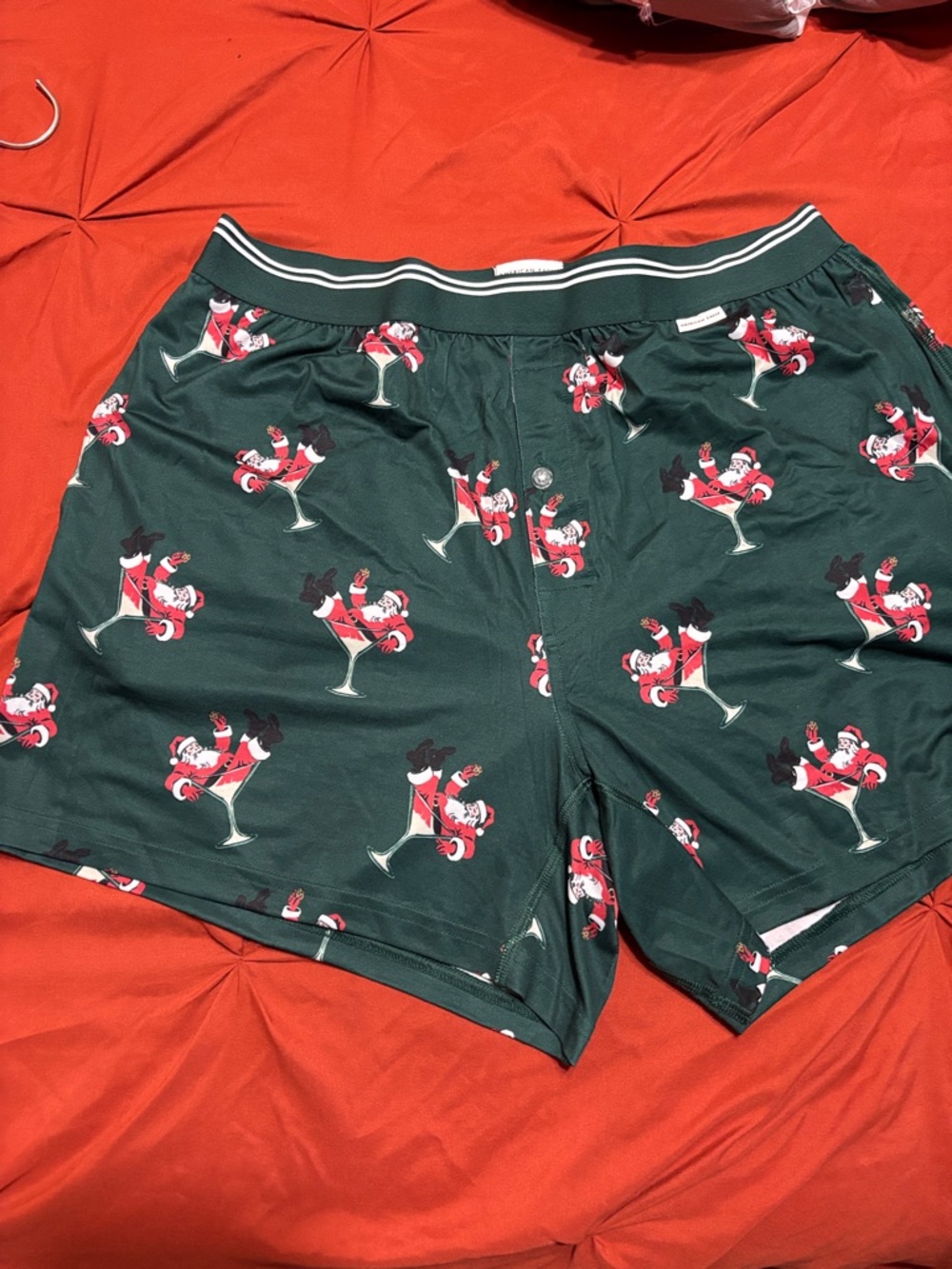 American Eagle Outfitters Green Santa Cocktail Print Athletic Shorts